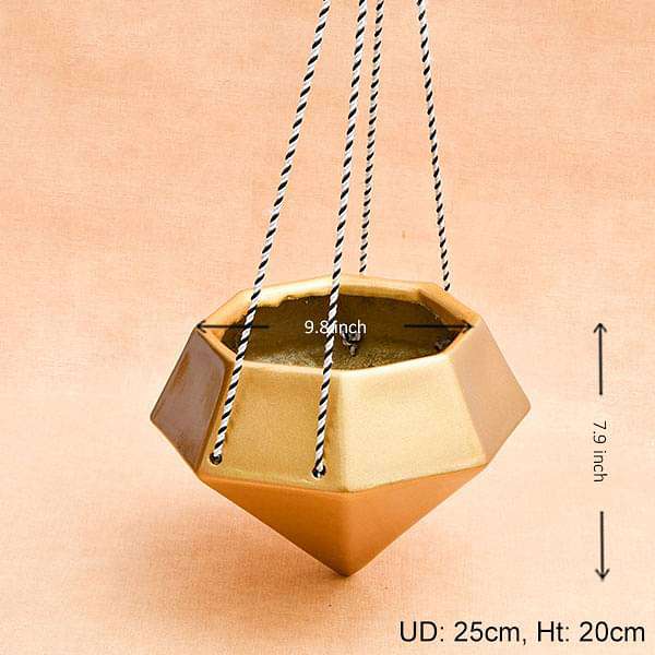 9.8 inch (25 cm) sml - 015 diamond hanging fiberglass planter (golden color)