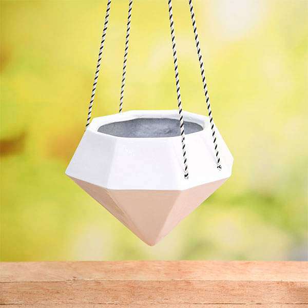 9.8 inch (25 cm) sml - 015 diamond hanging fiberglass planter (white)