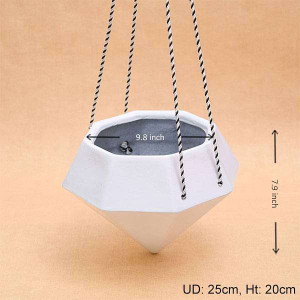 9.8 inch (25 cm) sml - 015 diamond hanging fiberglass planter (white)