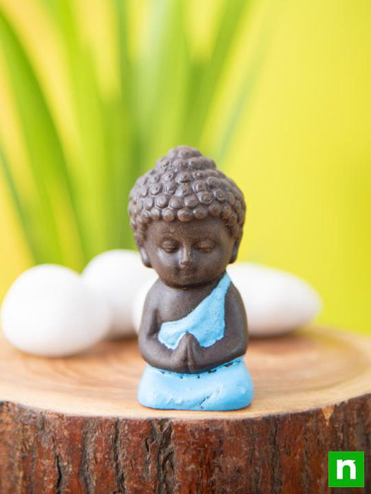 praying buddha plastic miniature garden toy (blue - 1 piece