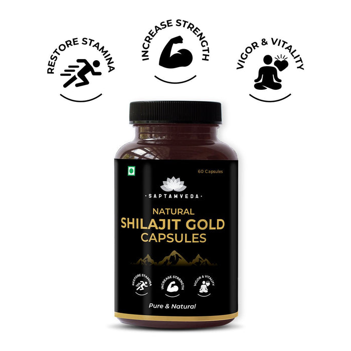 Shilajit Gold Capsule with Gold Bhasma, Kaunch Beej, Safed Musli and Ashwagandha - 60 Capsules (500MG Each)